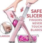 ONCE FOR ALL Upgrade Safe Mandoline Slicer Plus, Adjustable Vegetable Food Chopper Potato Fries French Fry Cutter, Detachable Blade, Kitchen Chopping Artifact, New Kitchen Gift (Pink)