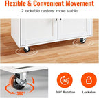 VEVOR Kitchen Island Cart with Solid Wood Top, 35.4" Width Mobile Carts with Storage Cabinet, Rolling Kitchen Table with Spice Rack, Towel Rack, Drop Leaf and Drawer, Portable Islands on Wheels, White