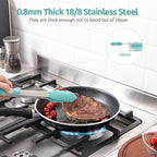 600ºF Heat Resistant Kitchen Tongs: U-Taste 9+12 inch Silicone Cooking Tong Set with Firm Sealed Non Stick Rubber Tips and Silicon Coated 18/8 Stainless Steel Handle for Serving Grilling (Aqua Sky)