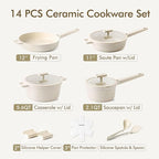 SENSARTE Ceramic Cookware Set Non-toxic 14 Pcs, Nonstick Pots and Pans Set, Dishwasher Safe Induction Cookware, Healthy Kitchen Cooking Set, PFOA/PFAS/PTFE Free