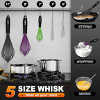 Walfos Whisks,Silicone Whisk Non Scratch,Whisks for Cooking,BPA free and Dishwasher Safe.Nice for Mixing and Beating.5pcs whisk set (5+7in mini whisk +7+9+11in balloon whisk)