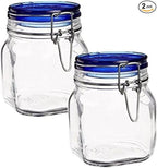 Bormioli Rocco Fido Collection, 2 Pack, 25¼ Oz. Food Storage Glass Jars, Airtight Rubber Seal & Glass Lid, With Stainless Wire Clamp, Made In Italy.