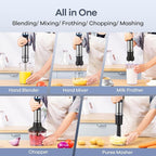 Ganiza Immersion Blender Handheld, 6 in 1 Hand Blender Stainless Steel Blade, 15 Speed Stick Blenders Electric, 800ml Mixing Beaker, 600ml Chopper, Whisk, Frother, Potato Masher