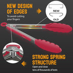 HOTEC Premium Stainless Steel Locking Kitchen Tongs with Silicon Tips, Set of 2-9" and 12"(Red)