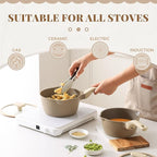 PRICUSIS Nonstick Saucepan Set with Lids, 2QT and 2.7QT Sauce Pan Set, Non Toxic Sauce Pots with Pour Spouts for Multipurpose Use, PFOA Free, Induction Compatible Apricot