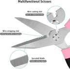 8-Inch Heavy Duty Utility Scissors All Purpose, Serrated Blade, Pink Comfort Grip for Cutting Carpet, Cardboard, Leather, Fabric, Multipurpose Sharp Shears for Kitchen, Garden, Office, Carft