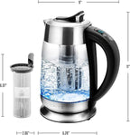 OVENTE Electric Tea Kettle with Temperature Control and Removable Tea Infuser, 1500W Water Boiler and Heater with 1.8L Borosilicate Glass, BPA Free, Auto Shut Off & Boil Dry Protection, Silver KG6610S