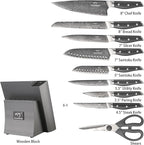 NF NANFANG BROTHERS Damascus Kitchen Knife Set, 16-Piece with Block, ABS Ergonomic Handle, Carving Fork, Disconnect-type Knife Block (Gray)