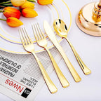 NOCCUR 400PCS Gold Plastic Silverware - Gold Plastic Cutlery Include 200 Forks, 100 Spoons, 100 Knives, Disposable Silverware Perfect for Party&Daily Using