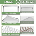 TeamFar Toaster Oven Pan with Rack Set, 9’’ x 7’’ x 1’’ Stainless Steel Compact Toaster Oven Small Baking Pan Tray with Mini Cooling Grid Rack, Healthy & Heavy-Duty, Dishwasher & Oven Safe, 2pcs