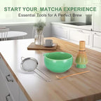5Pcs Matcha Whisk Set, 18OZ Matcha Bowl With Thoughtful Spout, 100% Natural Bamboo Whisk, Ceramic Whisks Holder, 304 Stainless Sifter, Tea Scoop, Tea Spoon, Gift for Matcha Lovers Beginner