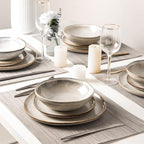 AmorArc Ceramic Dinnerware Sets,Handmade Reactive Glaze Stoneware Plates and Bowls Sets,Highly Scratch Resistant | Dishwasher & Microwave Safe Dishes Set,Service for 12 (36pc)