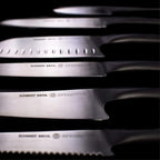 Schmidt Brothers - Carbon 6, 7-Piece Kitchen Knife Set, High-Carbon Stainless Steel Cutlery with Midtown Acacia and Acrylic Magnetic Knife Block