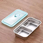 Stainless Steel Snack Containers for Kids and Adults [2/4/6-Pack Set] Reusable Food Storage Container Set with Lids-2 Compartment Bento Box for Lunch, Travel, Meal Prep- Leakproof & Dishwasher Safe(4)