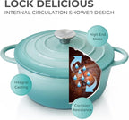 Trustmade 3 QT Cast Iron Dutch Oven, Enamel Coated Cookware Pot with Self Basting Lid for Home Baking, Braiser, Cooking, Aqua