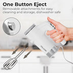 9 Speed Electric Handheld Mixer with Stainless Steel Whisk Beater Attachments & Snap Storage Case, Compact Lightweight 350 W Powerful hand held mixer for Baking & Cooking, White