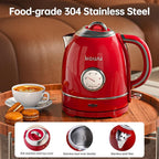 Kawu Retro Electric Kettle, 1.3L Hot Tea Water Boiler with Temperature Gauge, 1355W Fast Boiling Tea Kettle with Stainless Steel Inner & Boil-Dry Protection, Auto Shut Off, 60°C Keep Warm, Food Grade
