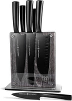 Schmidt Brothers - Jet Black Series 7-Piece Kitchen Knife Set, High-Carbon German Stainless Steel Cutlery, Pure Matte Black Titanium Finish With Clear Acrylic Magnetic Knife Block