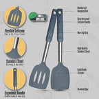 Silicone Spatulas set for kitchen use : Heat Resistant Turner & Slotted Silicone Spatula for Cooking, Non Toxic Kitchen Utensils, Ideal kitchen spatula turner for Eggs & Pancakes (Gray)