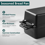 Leonyo 9 x 6 inch Cast Iron Loaf Pan with Lid, 2-in-1 Sourdough Baking Pan, Pre-seasoned Loaf Dutch Oven for Homemade Bread, Pound Cake, Lasagna, Up to 500℉ & Black