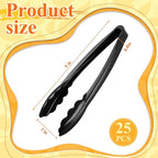 Tessco for you 25 Pcs Plastic Tongs for Serving Bulk, 9 Inch Plastic Disposable Serving Tongs Heavy Duty Salad Utensils for Kitchen Buffets BBQ Events Catering (Black)