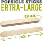 WISYOK 8'' Jumbo Craft Sticks - 42pcs Extra Large Natural Premium Wood, Ice Cream Sticks, Wooden Jumbo Sticks, Large Tongue Depressors, Plant Labels, Hair Removal and Waxing Supplies, Crafting