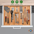 Bamboo Silverware Organizer, Expandable Kitchen Drawer Organizer and Utensil Organizer, Cutlery Tray with Drawer Dividers for Kitchen Utensils and Flatware, Bedroom, Living Room (Natural)