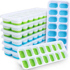 Silicone Ice Cube Tray, 8 Pack Easy-Release & Flexible 14-Ice Cube Trays with Spill-Resistant Removable Lid, Stackable Ice Trays with Covers for Freezer, Cocktail (4 Blue + 4 Green)