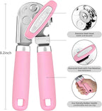 Beneno Heavy Duty Hand Can Opener Manual with Magnet, Durable Sharp Carbon Steel Blade Smooth Cutting, Big Effort-Saving Knob & Soft Grip Handle, Multifunctional Kitchen Tool with Bottle Opener, Pink