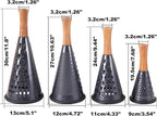 Cone Cheese Grater with Handle Stainless Steel Grater Triple Function Wood Handle Shredder Non-Slip Rubber Bottom Hand Held Multifunction Vegetables Grater Black 4-Size (Size S: 7.7" X 3.5" Black)