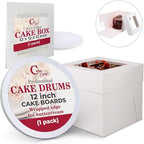 Cakebon Cake Boxes with Boards - 12 Inch Round Cake Drum White (1-pack) - Box With Window for Birthdays, Weddings and Parties