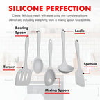Chef Craft - Premium Silicone Kitchen Tools and Utensils Set, Non-Scratch, Withstands Temperatures up to 450°F, BPA-Free, 5 Piece Cooking Utensils Set, Gray
