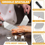 HaSteeL Griddle Accessories Kit of 5, Heavy Duty Metal Spatula, Professional Stainless Steel Flat Top Griddle Tools Set, Pancake Flipper/Griddle Scraper/Hamburger Turner for BBQ Grilling Cast Iron