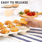 1Pack Silicone Muffin Pan for Baking with Metal Reinforced Frame, 12 Cup Regular Size Cupcake Pan, BPA Free Silicone Muffin Tray, Cupcake Baking Pan Molds for Oven Dishwasher Safe - Cream
