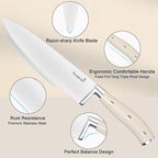 Kuisine Chef Knife Set,High Carbon Stainless Steel Sharp Knife Set Ergonomic Handle,Kitchen Knife Block Set with Built-in Sharpener(Ivory Pro,15PCS)