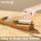 Bamboo In-Drawer Knife Block for 7 Knives(Not Included), Knife Drawer Organizer,Knife Holder Countertop,Block Knife Storage Organizer for Kitchen