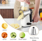 Rotary Cheese Graters with 4 Blades, Hand Crank Cheese Grater with Waffle Slicer, Red, Black and White Cheese Shredder with Suction Base, Easier for Shredding & Grating (White, 4 Graters)