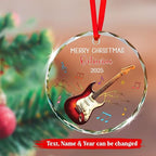 Personalized Electric Guitar Christmas Ornament Gift for Musician, Electric Guitar Player Glass Ornament Xmas 2025, Custom Text & Name Guitarist Glass Keepsake, Musical Instrument Christmas Ornaments