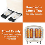 CUSIMAX Toaster 4 Slice, Retro Toaster with Wide Slots for Bagels, Stainless Steel toaster with 6 Toast Settings, Bagel, Cancel, Defrost & Reheat Functions, Dual Independent Control Panels, Cream