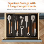 Lifewit Cooking Utensil Drawer Organizer, Expandable from 11 to 18 inches, Adjustable Cutlery Silverware Tray, Plastic Flatware Spatula Holder, Kitchen Tools Gadgets Storage Divider, Black