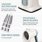 Rotary Cheese Grater with Handle Kitchen Shredder Slicer Grater Slicer Ice Shaver Cheese Vegetable Nuts Potato Zucchini Chocolate 3 Interchangeable Blades (WhiteBlue)