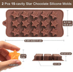 Small Star Chocolate Molds Silicone, Food Grade Silicone Candy Molds for Bite Size Gummy/Jelly/Fruit Snacks, 15 Cavities Mini Star Mold for Soap/Candle/Wax Melt, 2 Pcs