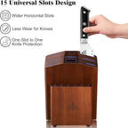 ENOKING 15 Slots Universal Knife Block, Acacia Wood Knife Block without Knives, Knife Holder for Kitchen Counter- Wider Angled Openings for Keeping Knives Sharp