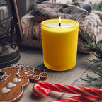 SHOWIN 14 OZ Thick Candle Jars for Making Candles 12 Pcs, 3 Wick Empty Jars with Wood Lids for Candle Making, Sample Container, Frosted Yellow