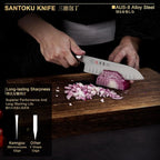 7 Inch Santoku Knife, Japan AUS-8 Alloy Steel Japanese Knife with Full-Tang Black Pakkawood Handle, Vegetable Chopping Knife with Premium Gift Box (Classic Series)