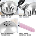 Zulay Kitchen Lemon Squeezer Stainless Steel with Premium Heavy Duty Solid Metal Squeezer Bowl and Food Grade Silicone Handles - Large Manual Citrus Press Juicer and SS Lime Squeezer (Pink)