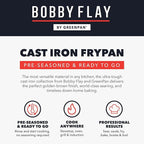 GreenPan x Bobby Flay 2 Piece Set (Includes 8”, 10”) Cast Iron Skillet, Pre-Seasoned PFAS-Free Frying Pan, Pour Spouts, Induction Compatible, Oven, Grill, Indoor/Outdoor, Durable, Black