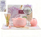 Matcha Set–7-Piece Set Including Matcha Bowl with Spout, Whisk, Chasen Holder, Sifter, Bamboo Scoop with Stand, wood spoon(Cherry Blossom Pink)–Perfect for Matcha Lovers&Tea Ceremonies