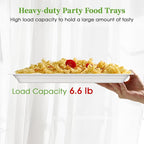 ECOLipak 50 Pack 14 Inch Disposable Food Crawfish Trays, Compostable Large Paper Plates, Disposable Thanksgiving Trays for Serving Food, Turkey, BBQ, Seafood Boil Party Supplies(White)