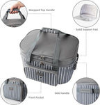 Fun Elements Double Layer Slow Cooker Carrier Bag for 6-8 Quart Oval CrockPot, Insulated Crock Pot Travel Bag with Support Pad and Adjustable Straps, Top Zip Compartment and Front Pocket for Utensils